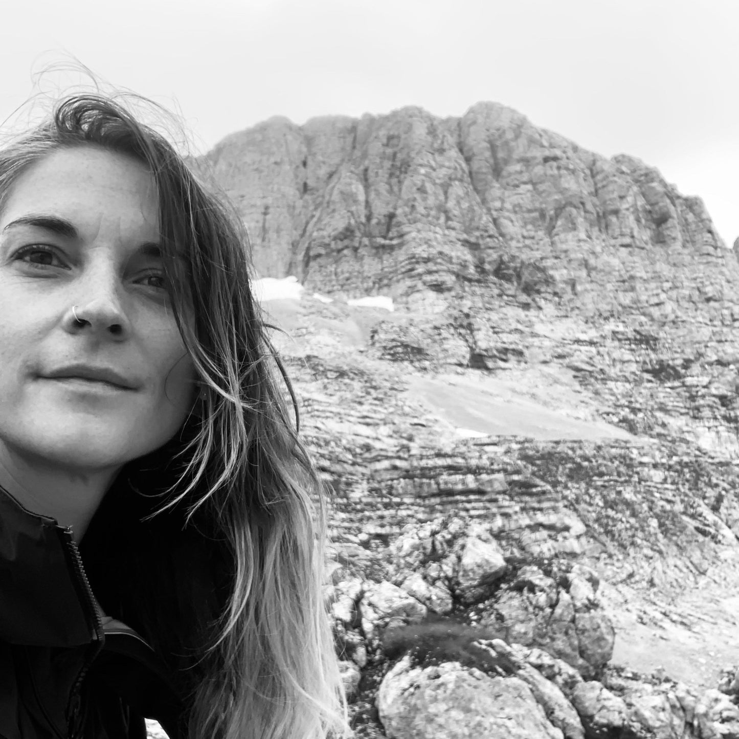Dr Emma Presern in front of mountain