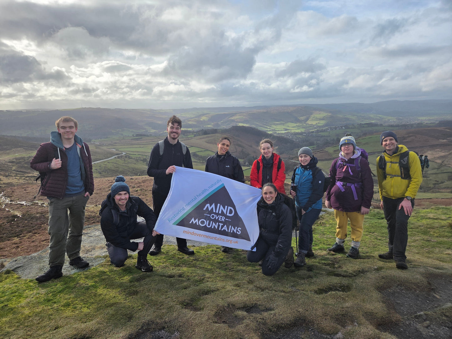 group of hikers on mental wellbeing hike with charity Mind Over Mountains