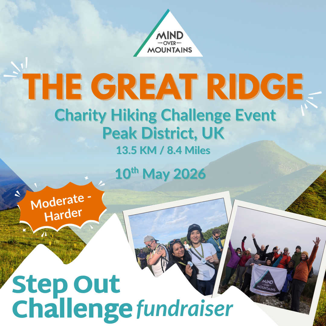 Promotional poster for 'The Great Ridge' charity hiking challenge event in the Peak District, UK.
