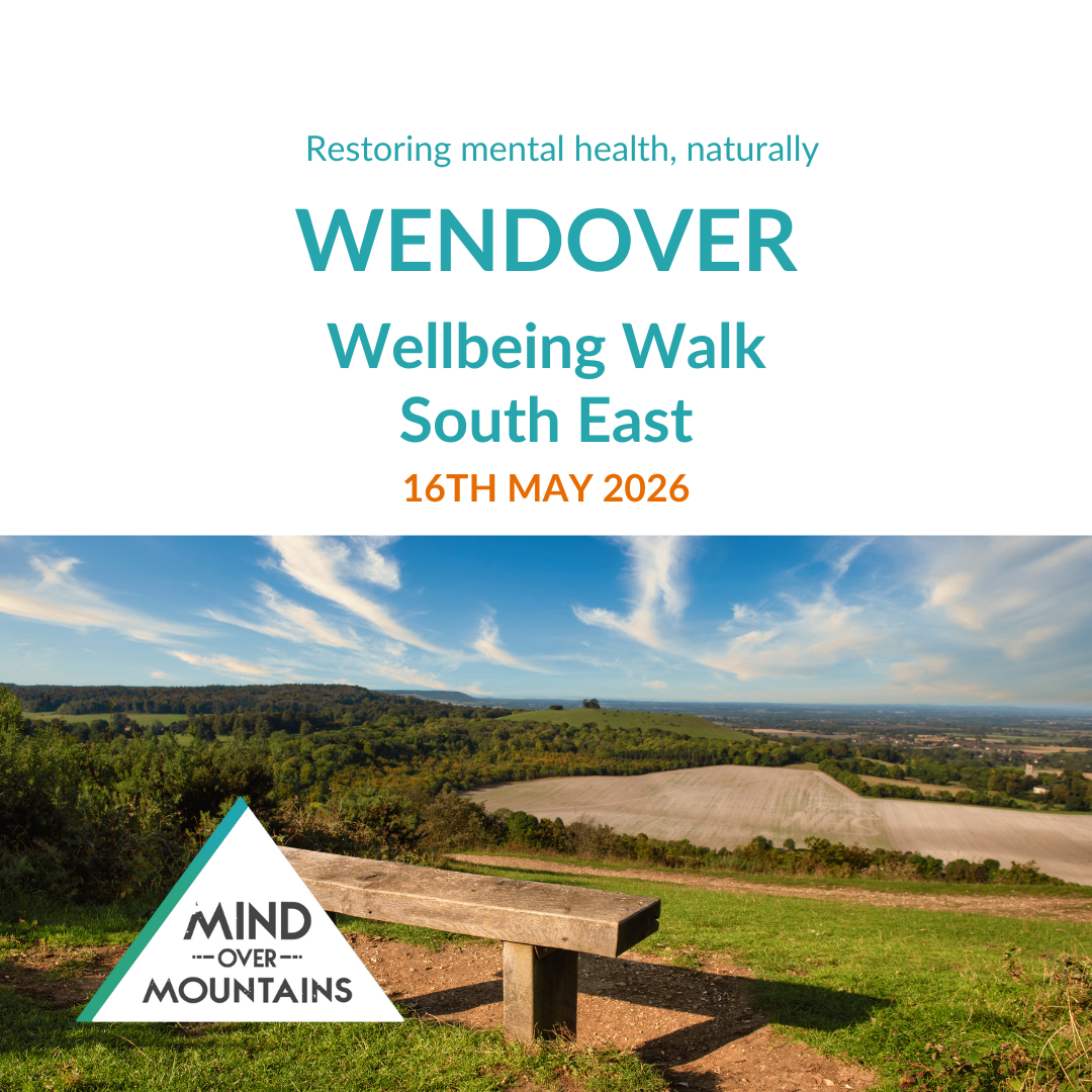 Promotional poster for WENDOVER Wellbeing Walk South East with a scenic view and bench.
