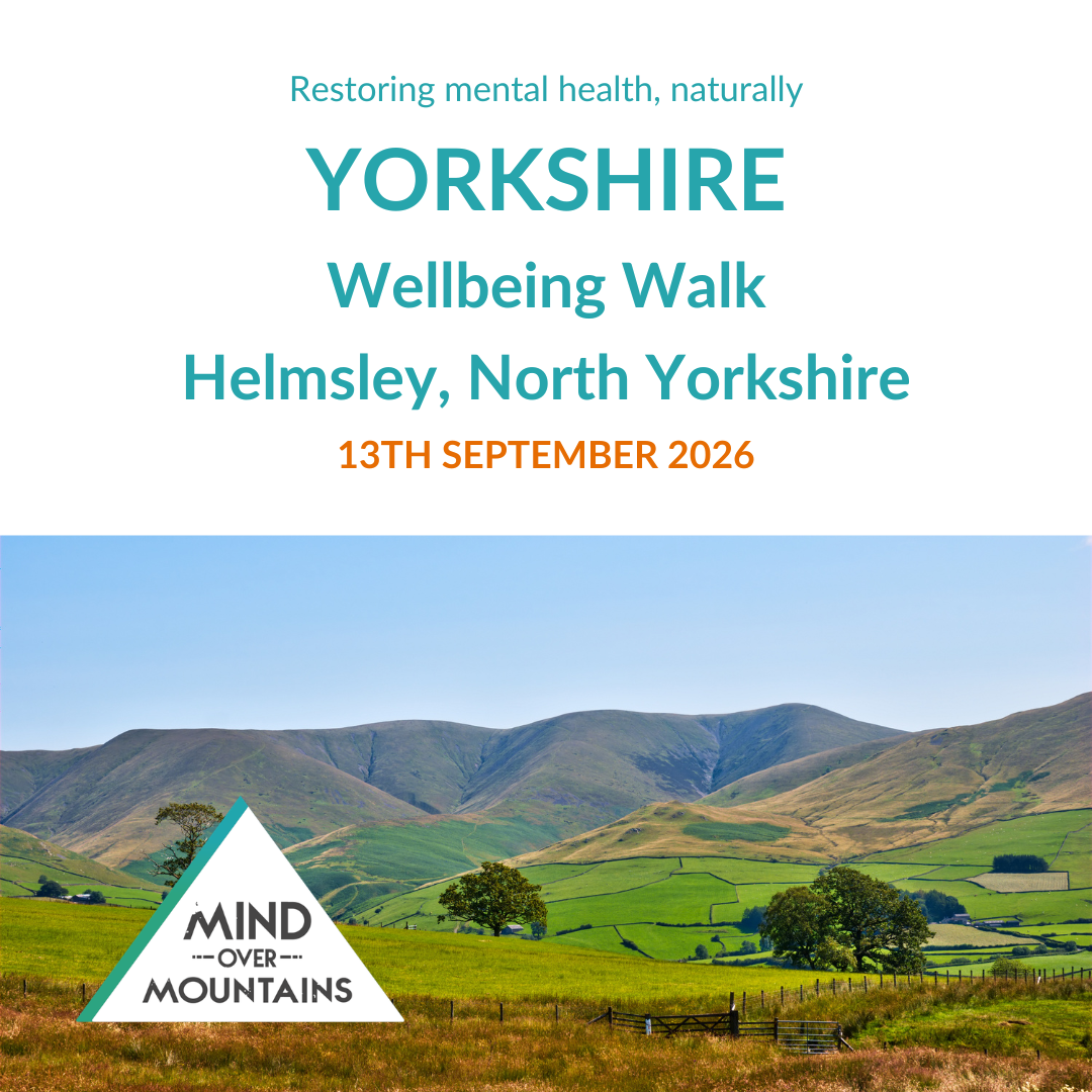 Promotional poster for Yorkshire Wellbeing Walk in Helmsley, North Yorkshire with scenic landscape.