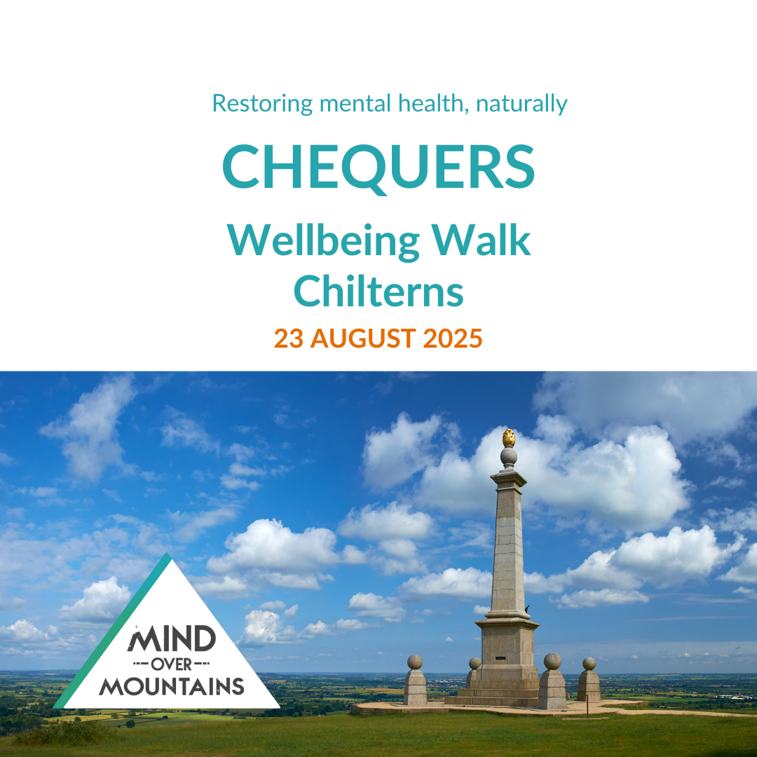 details of Chequers mental wellbeing walk in the Chilterns 23 August 2025 with Mind Over Mountains