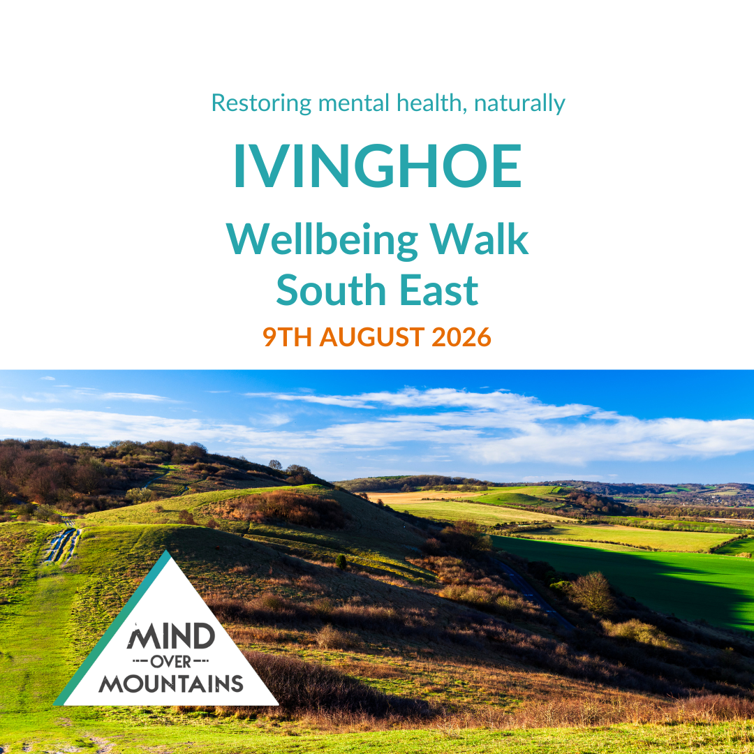 Promotional poster for Irvinghoe Wellbeing Walk South East with scenic landscape and event details.