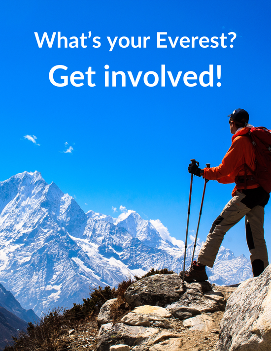 image of Mount Everest and climber - inviting people to get involved in fundraising for Mental Health Day