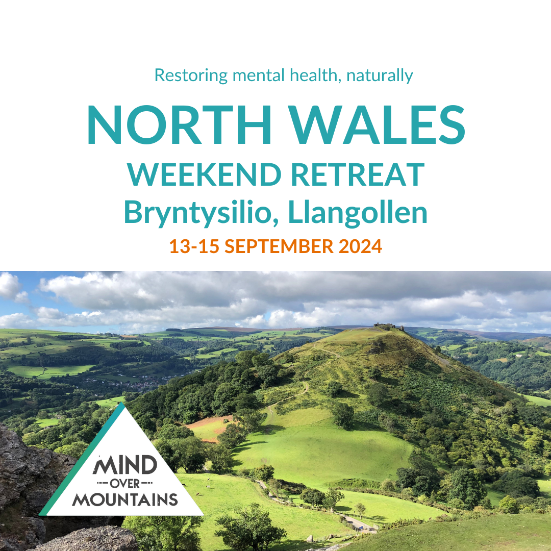 details about North Wales mental health retreat with mind over mountains - text and photo of landscape