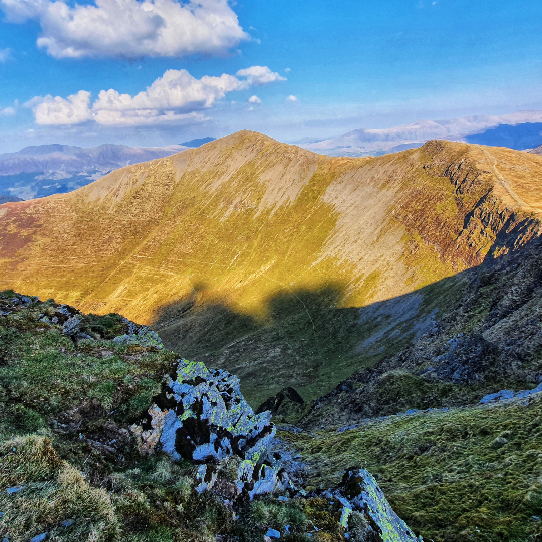 Lake District view sun on mountain