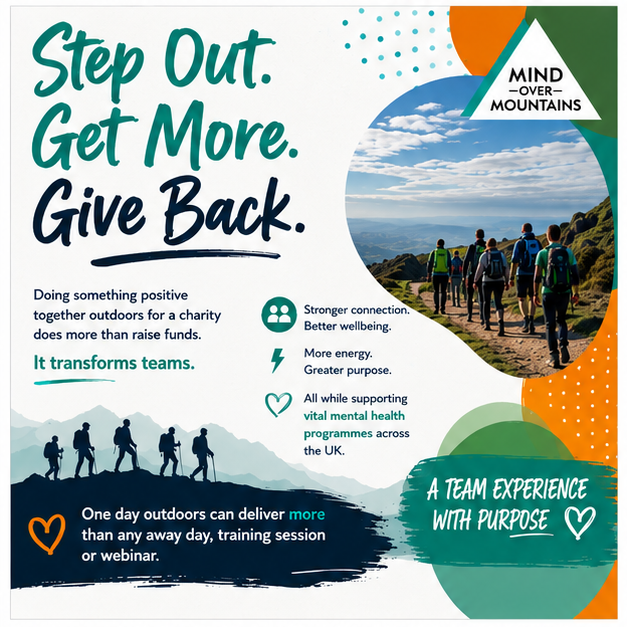 poster about teambuilding day outdoors to raise funds for mental wellbeing charity